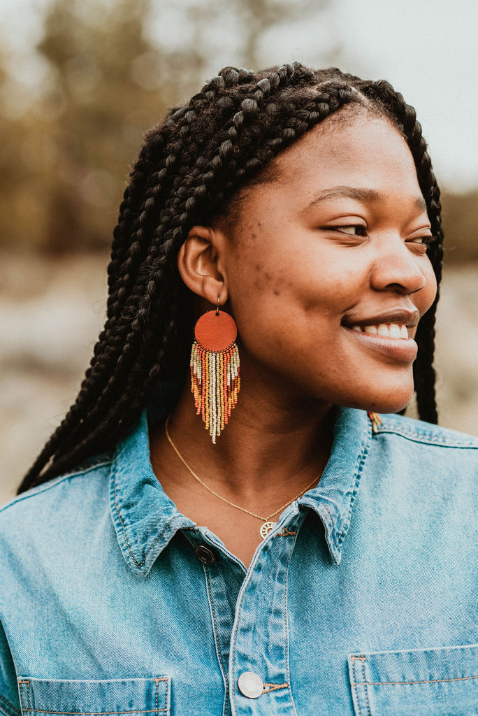 Cascade Leather + Beads Earrings